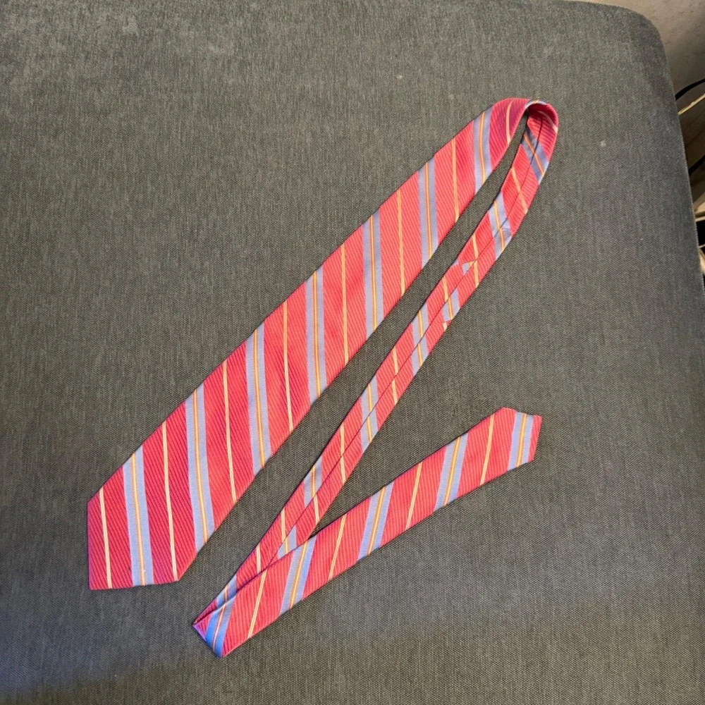 Daniel‎ Cremieux Mens Silk Necktie Red Blue Orange Striped Hand Made in USA Tie